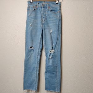 Levi's Distressed Button Fly Light Wash Wedgie Straight Raw Hem Jeans Size 24